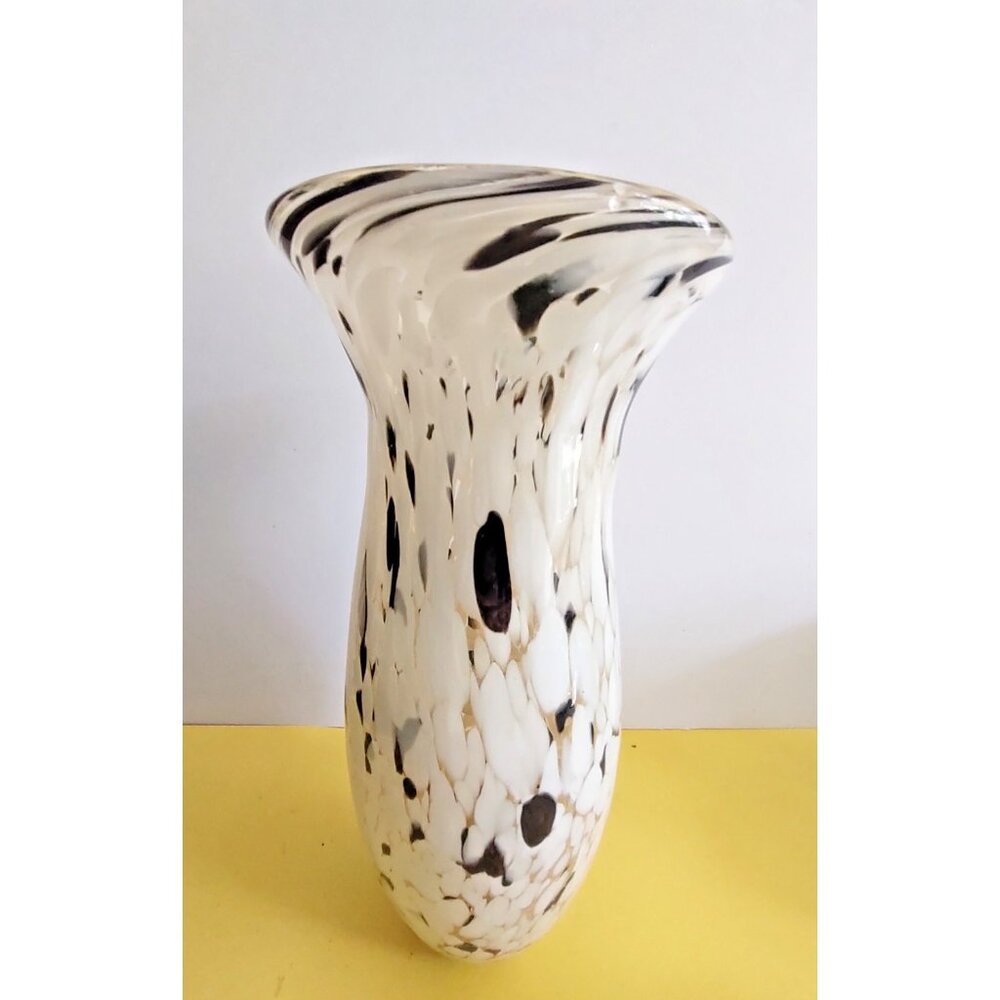 Todd Oldham Heavy Art Glass Vase White, Gold, Brown Mottle Design 12.5"